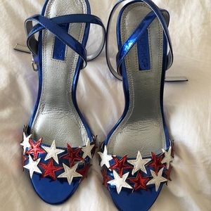 Topshop Blue White & Red Stars Heels Size 8.5